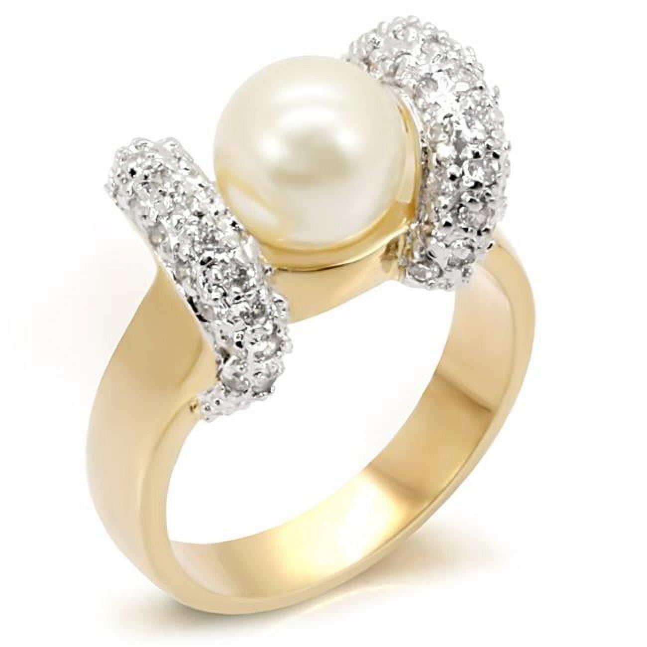 Picture of Alamode 7X114-6 Gold & Rhodium Brass Ring with Synthetic Pearl&#44; White - Size 6