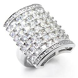 Rhodium Brass Ring with AAA Grade CZ, Clear - Size 5