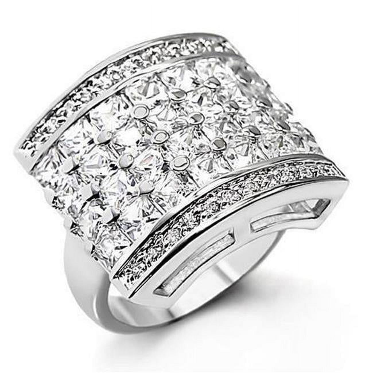 Rhodium Brass Ring with AAA Grade CZ, Clear - Size 8