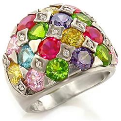 Rhodium Brass Ring with AAA Grade CZ, Multi Color - Size 5