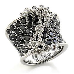 Rhodium Brass Ring with AAA Grade CZ, Jet - Size 7