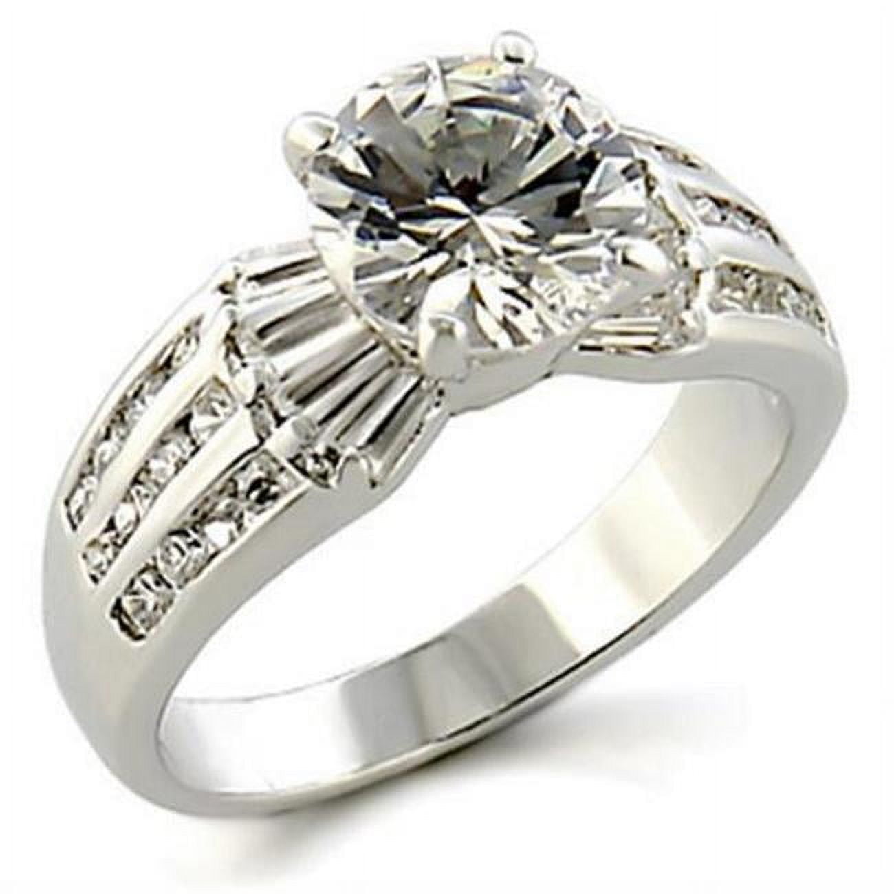 Rhodium Brass Ring with AAA Grade CZ, Clear - Size 10