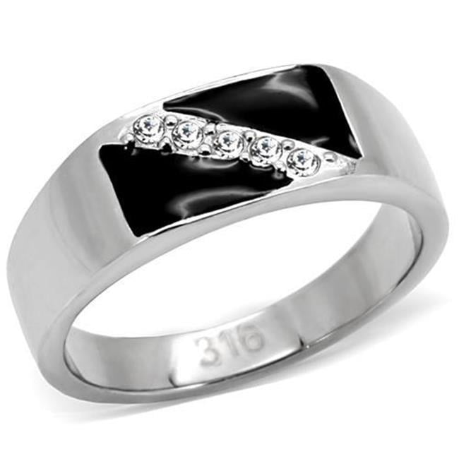 TK414701-10 Men High Polished Stainless Steel Ring with Top Grade Crystal in Clear - Size 10
