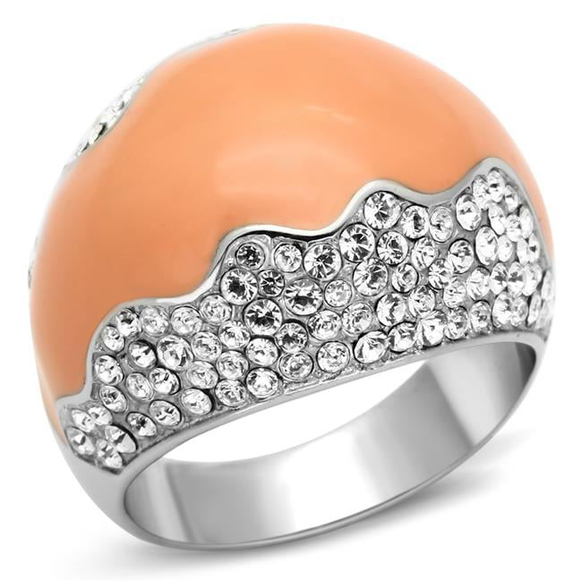 High Polished No Plating Stainless Steel Ring with Top Grade Crystal, Clear - Size 8