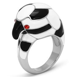 High Polished No Plating Stainless Steel Ring with Top Grade Crystal, Orange - Size 6
