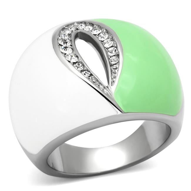 High Polished No Plating Stainless Steel Ring with Top Grade Crystal, Clear - Size 7