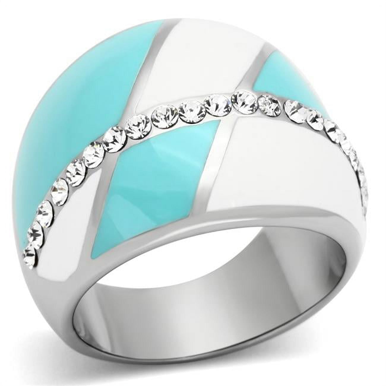 High Polished No Plating Stainless Steel Ring with Top Grade Crystal, Clear - Size 5
