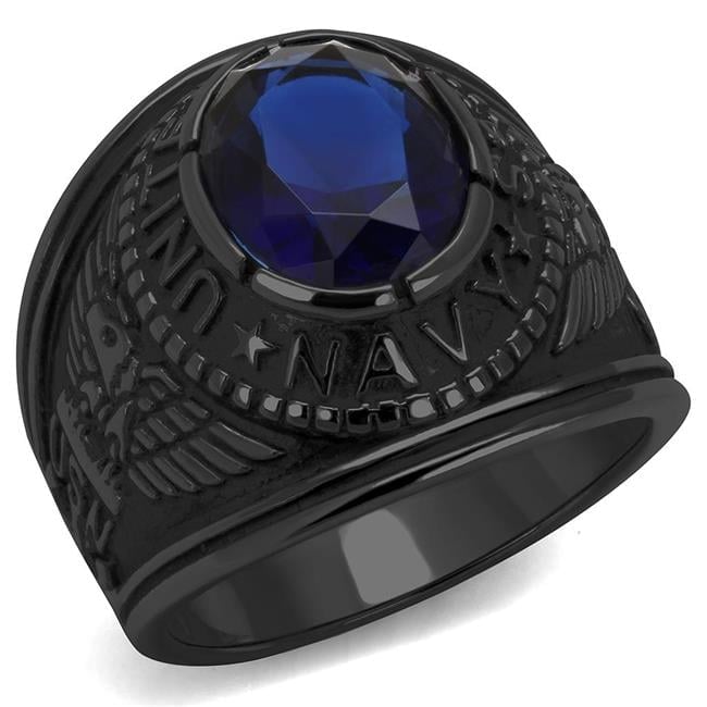 Men IP Black Stainless Steel Ring with Synthetic in K2 - Size 12