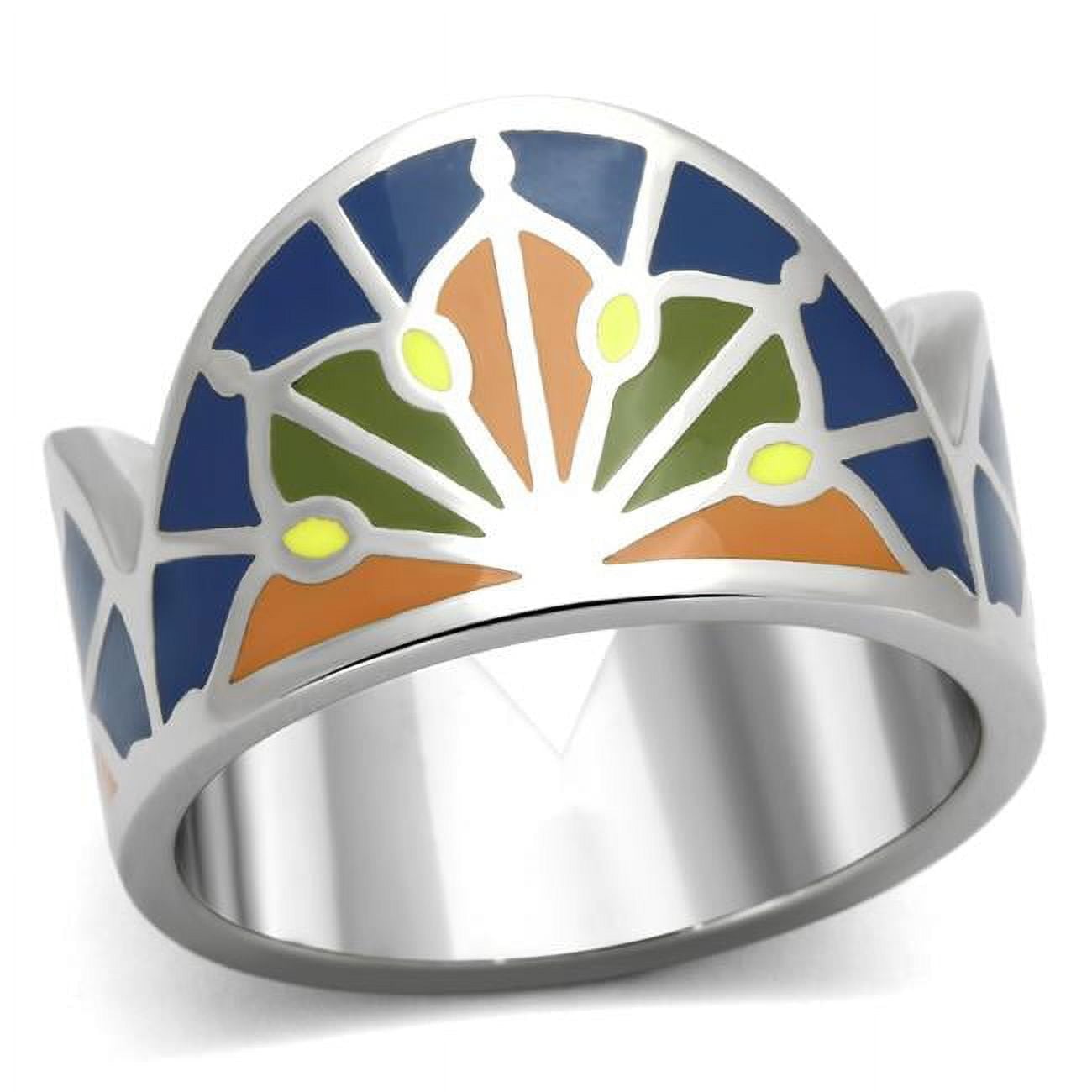 High Polished No Plating Stainless Steel Ring with Epoxy, Multi Color - Size 10