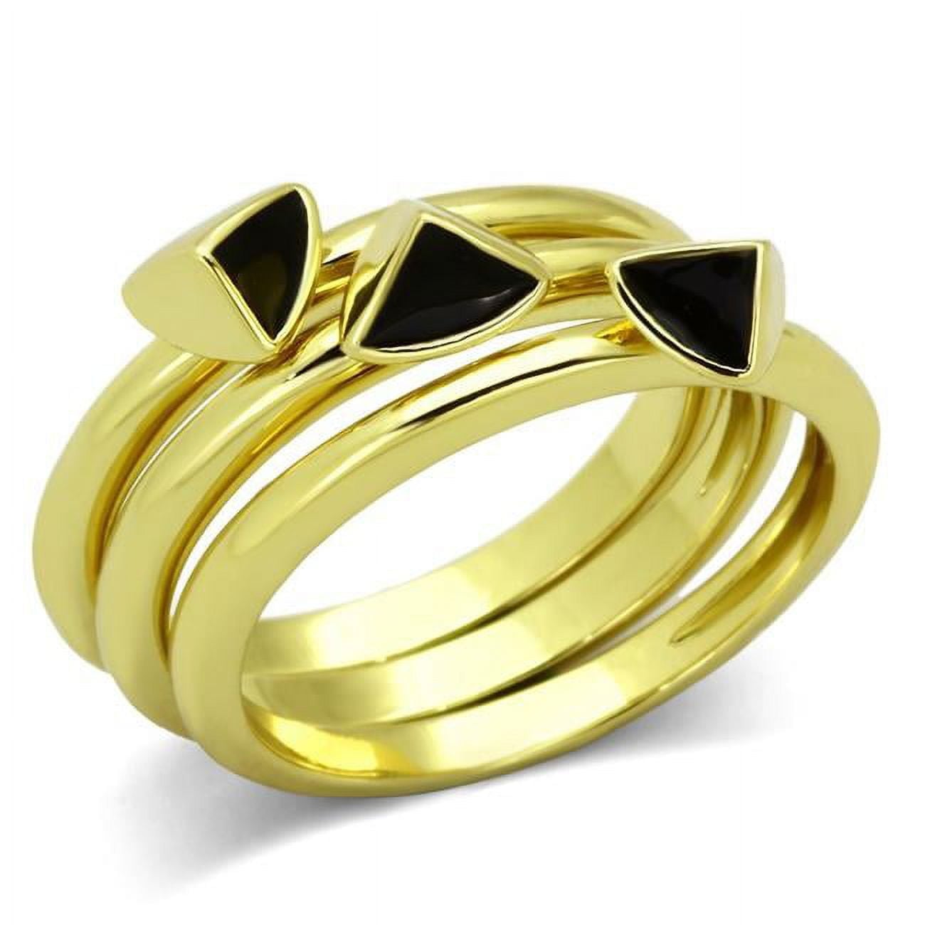 IP Gold Ion Plating Stainless Steel Ring with Epoxy, Jet - Size 6