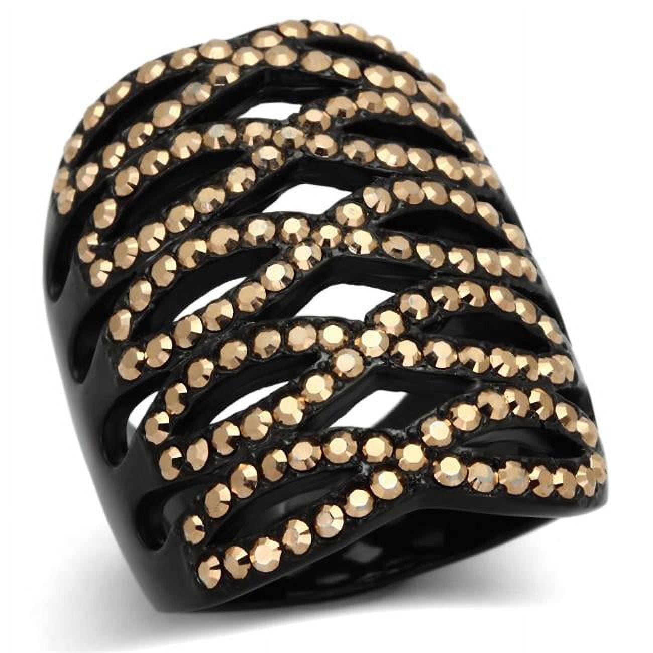 IP Black Ion Plating Stainless Steel Ring with Top Grade Crystal, Metallic Light Gold - Size 5