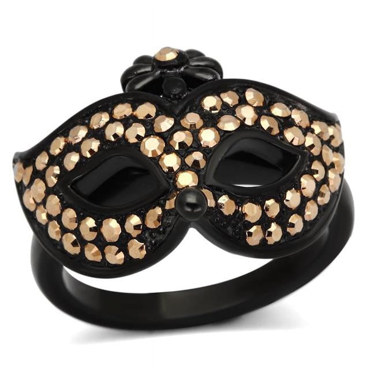 IP Black Ion Plating Stainless Steel Ring with Top Grade Crystal, Metallic Light Gold - Size 10