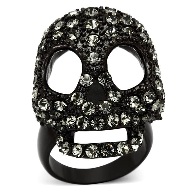 TK992-8 IP Black Ion Plating Stainless Steel Ring with Top Grade Crystal, Black Diamond - Size 8