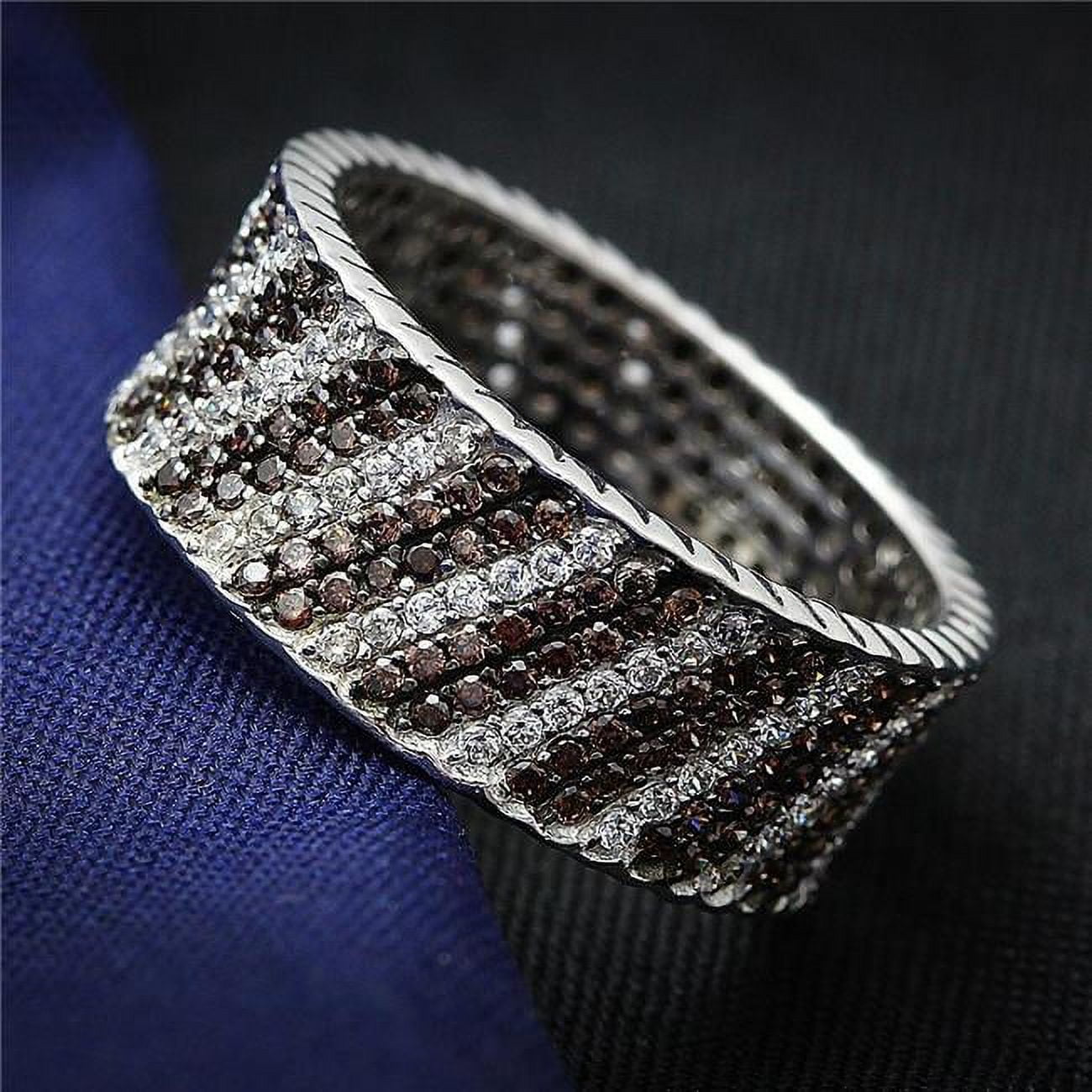 Rhodium & Ruthenium 925 Sterling Silver Ring with AAA Grade CZ, Brown - Size 6