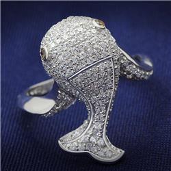 Rhodium 925 Sterling Silver Ring with AAA Grade CZ, Brown - Size 7