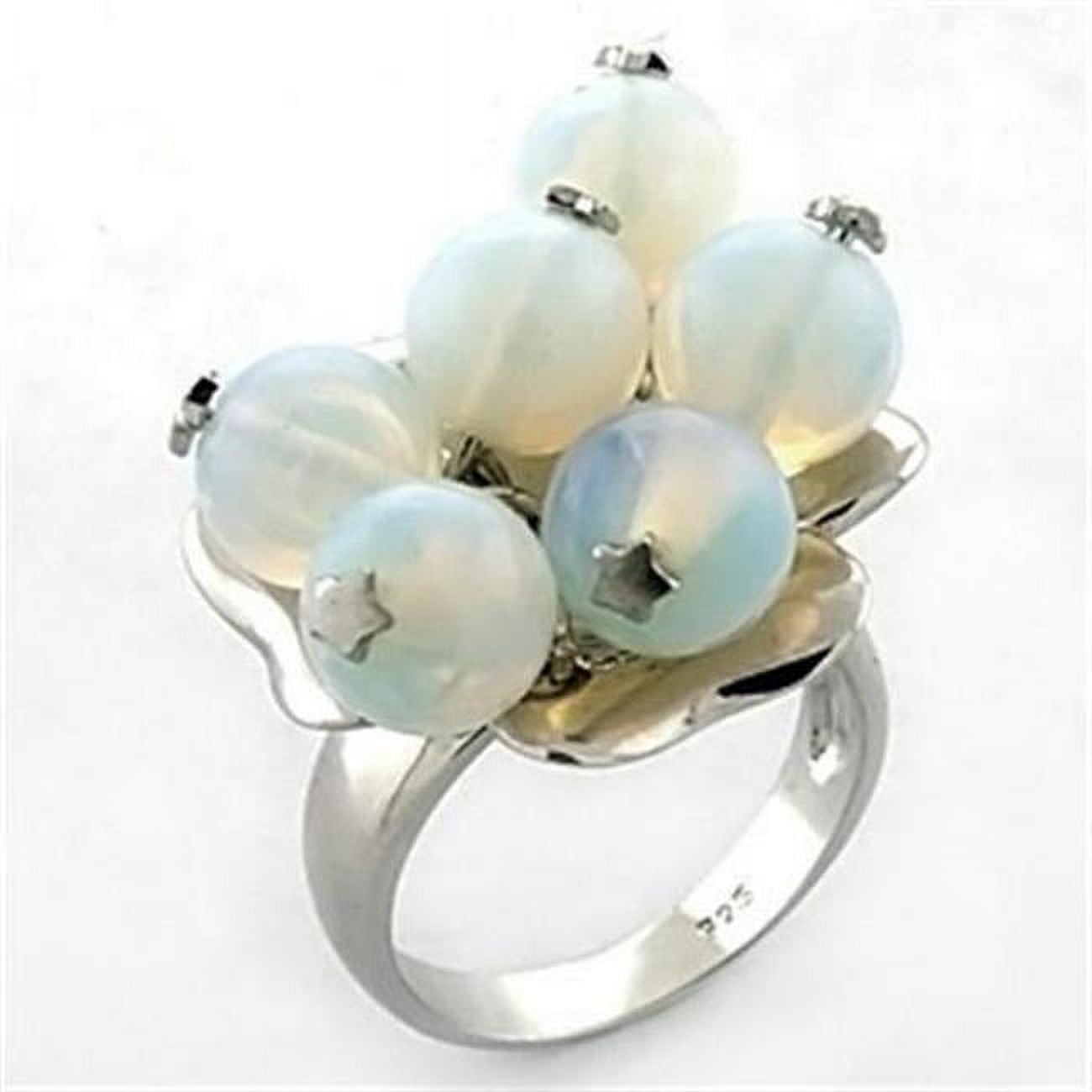 Picture of Alamode LOA645-7 Rhodium 925 Sterling Silver Ring with Synthetic Glass Bead&#44; White - Size 7