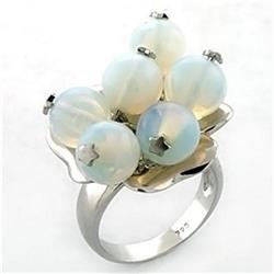 Picture of Alamode LOA645-8 Rhodium 925 Sterling Silver Ring with Synthetic Glass Bead&#44; White - Size 8