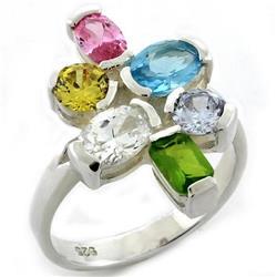 Picture of Alamode LOAS1075-6 High-Polished 925 Sterling Silver Ring with AAA Grade CZ&#44; Multi Color - Size 6