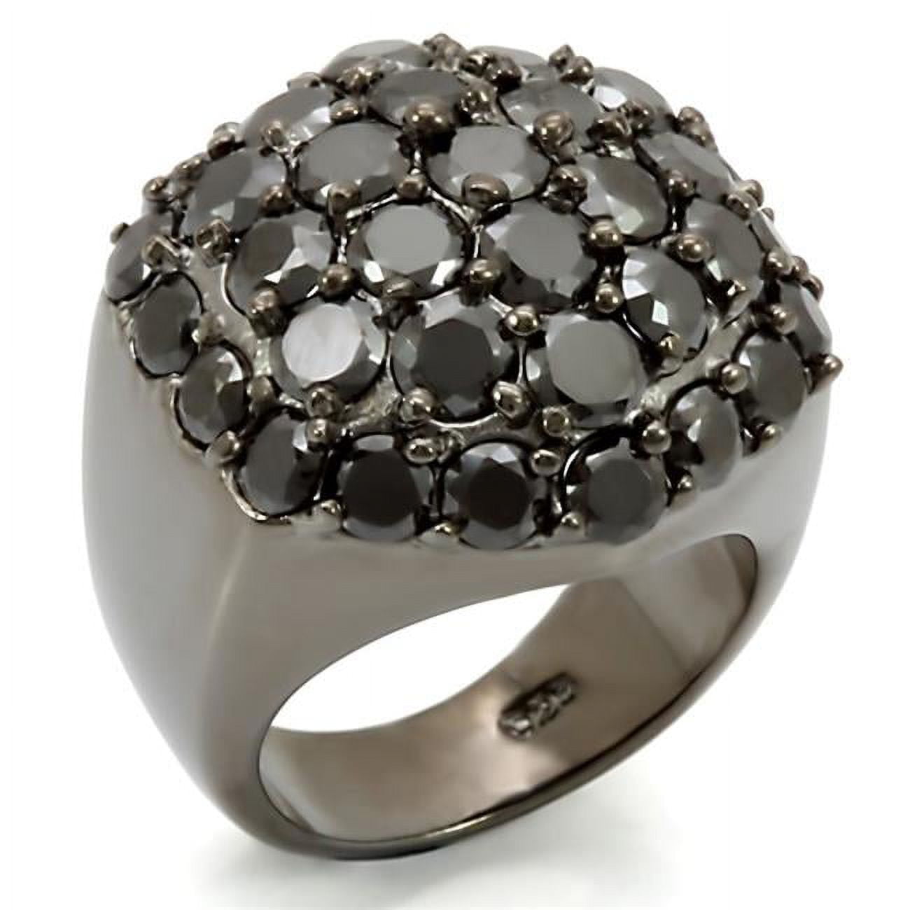Ruthenium 925 Sterling Silver Ring with AAA Grade CZ, Jet - Size 8