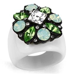 IP Black Ion Plating Brass Ring with Top Grade Crystal, Clear - Size 10