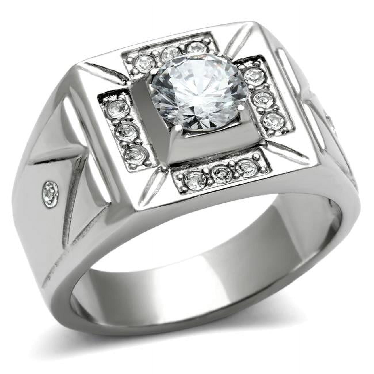 Men High Polished Stainless Steel Ring with AAA Grade CZ in Clear - Size 11