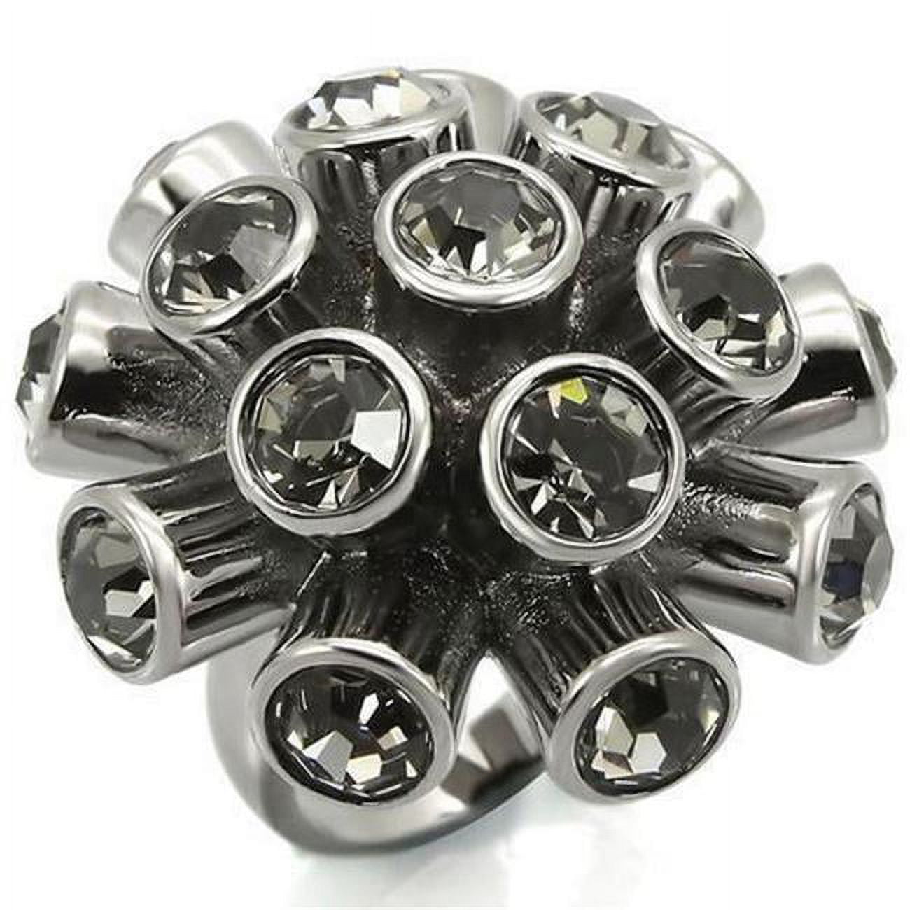 Picture of Alamode 0W306-6 Ruthenium Brass Ring with Top Grade Crystal&#44; Jet - Size 6