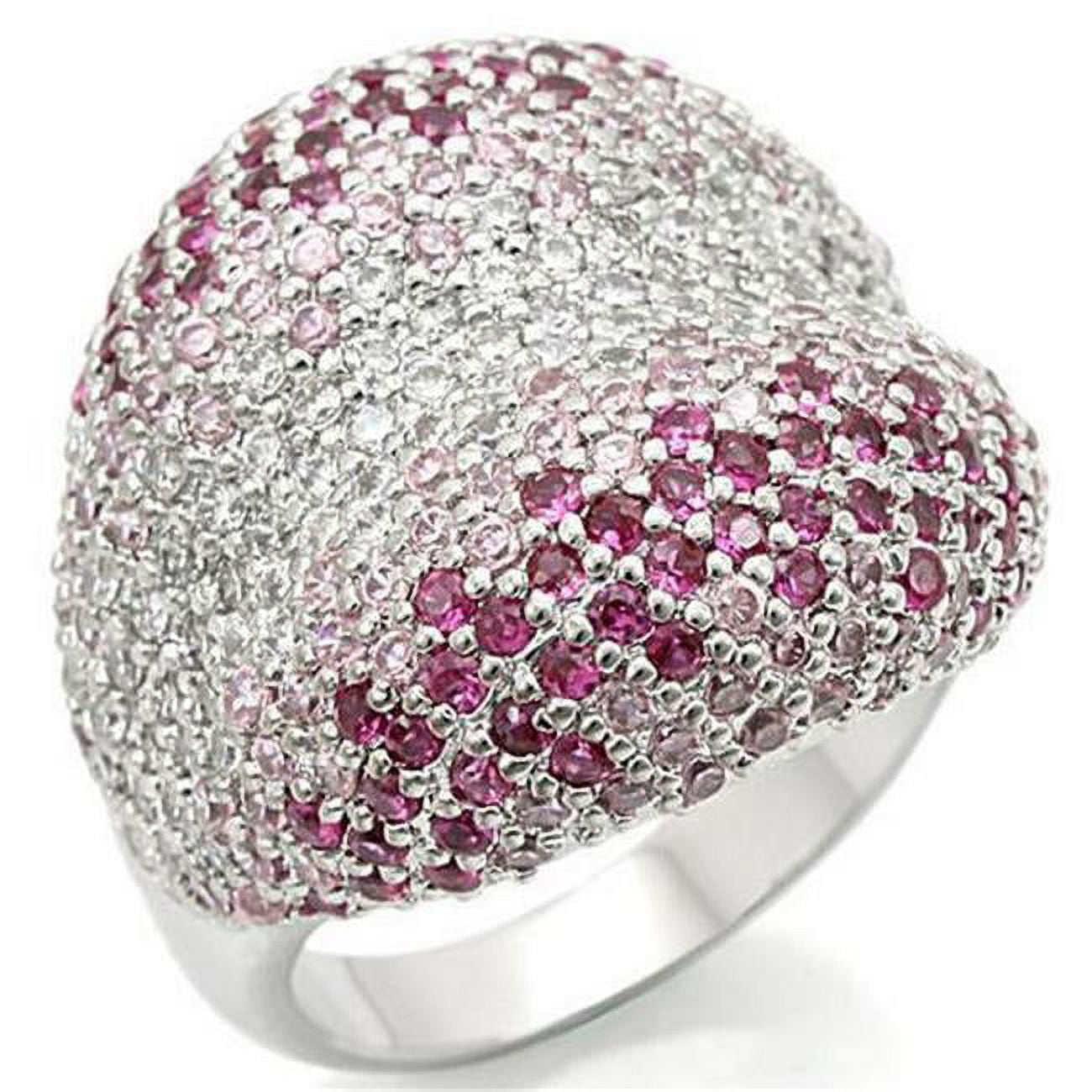 Rhodium Brass Ring with AAA Grade CZ, Multi Color - Size 5