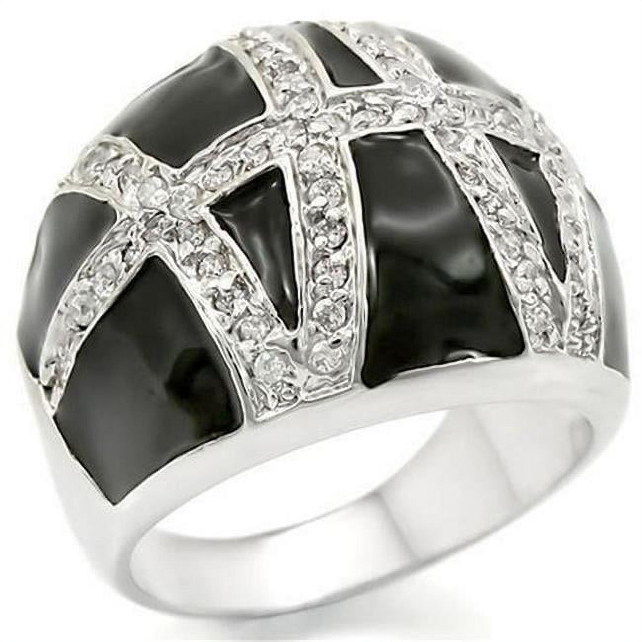 Rhodium Brass Ring with AAA Grade CZ, Clear - Size 6