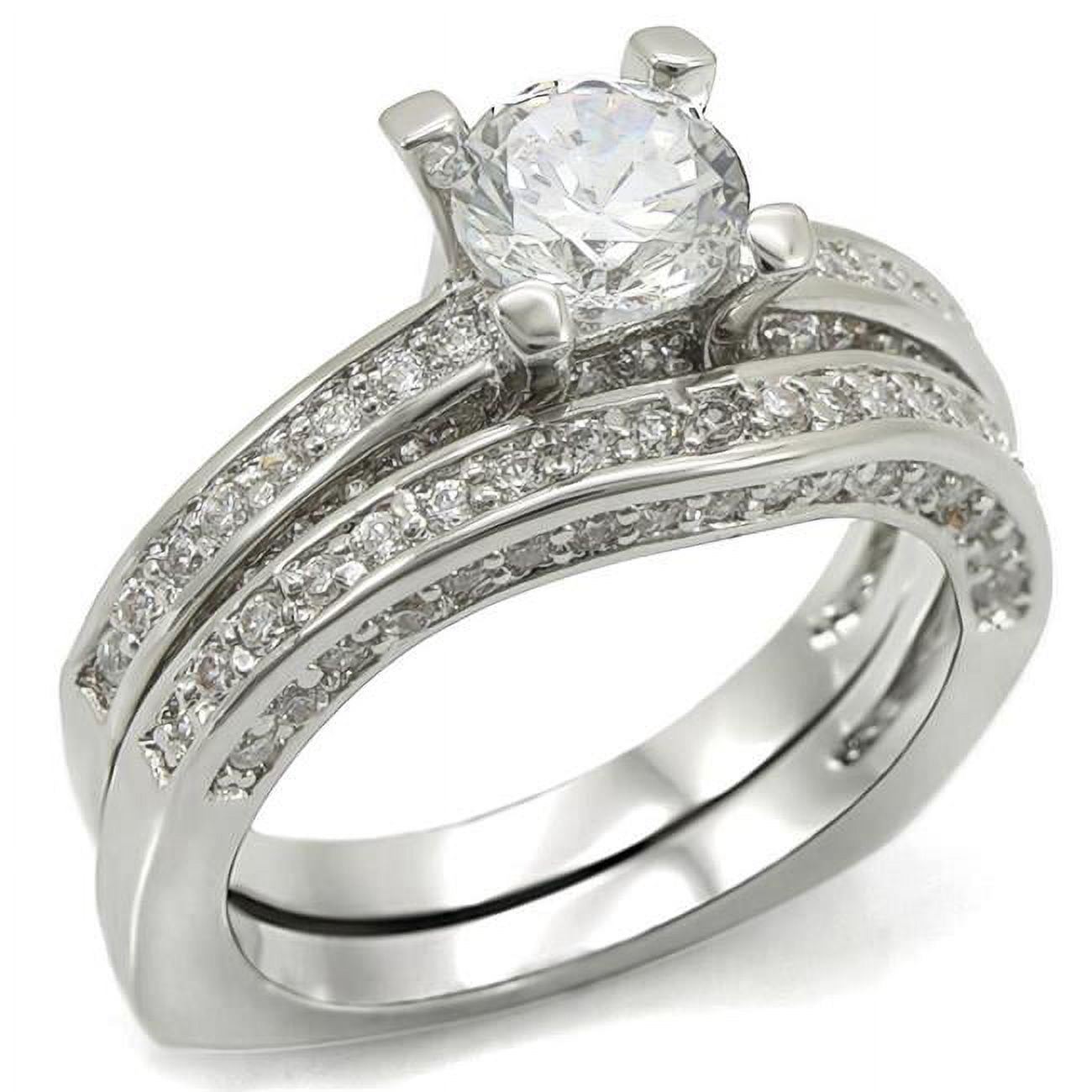 Rhodium Brass Ring with AAA Grade CZ, Clear - Size 5