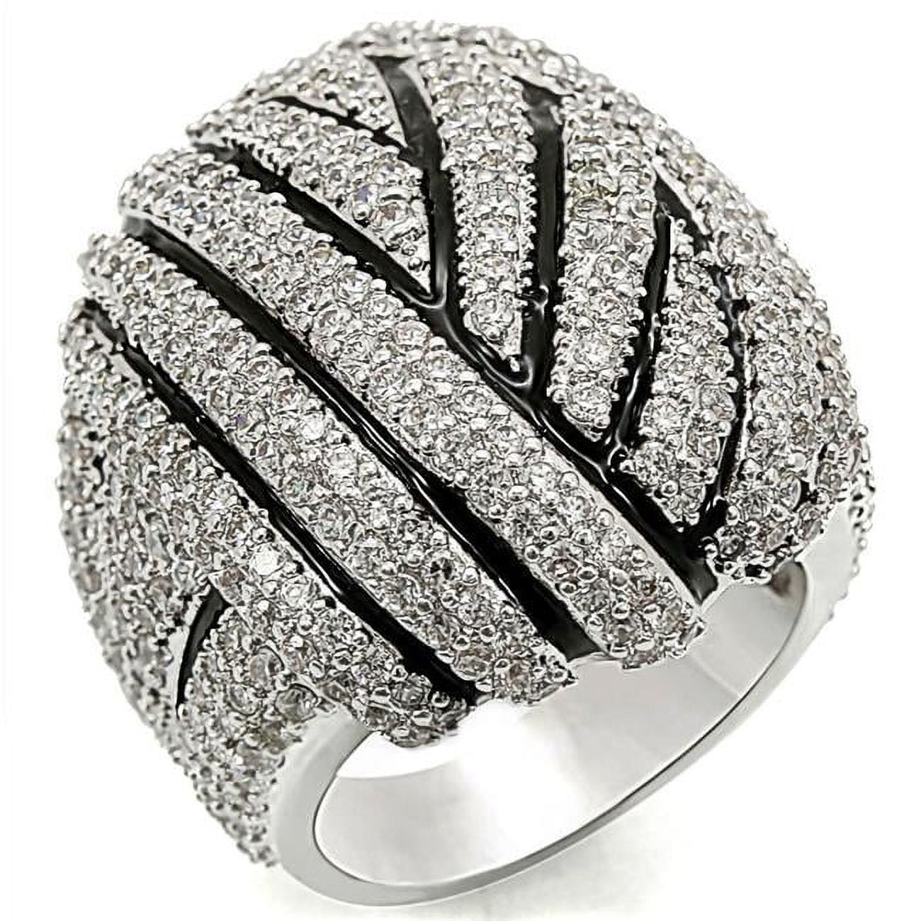 Rhodium Brass Ring with AAA Grade CZ, Clear - Size 5