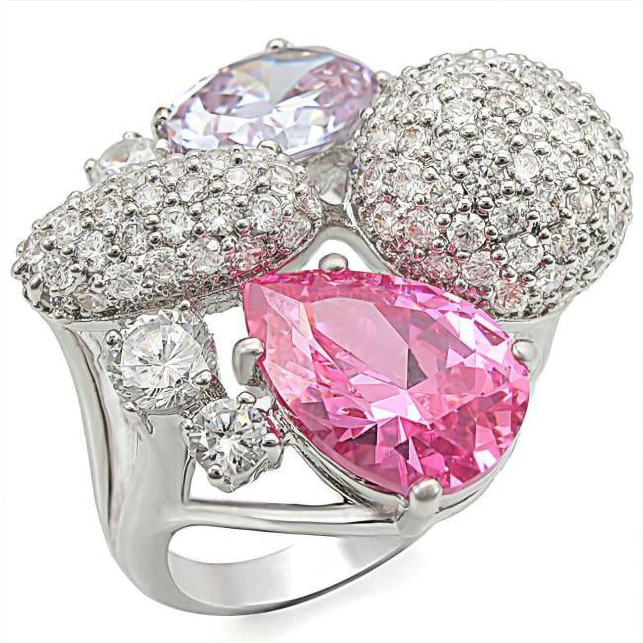 Rhodium Brass Ring with AAA Grade CZ, Multi Color - Size 5