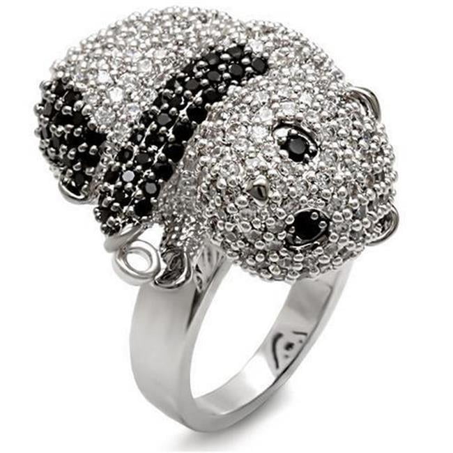 Rhodium & Ruthenium Brass Ring with AAA Grade CZ, Black Diamond - Size 8