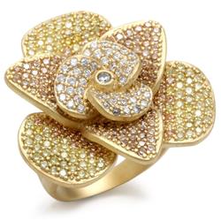 Matte Gold Brass Ring with AAA Grade CZ, Multi Color - Size 7