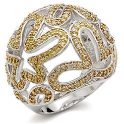 Reverse Two-Tone Brass Ring with AAA Grade CZ, Topaz - Size 5