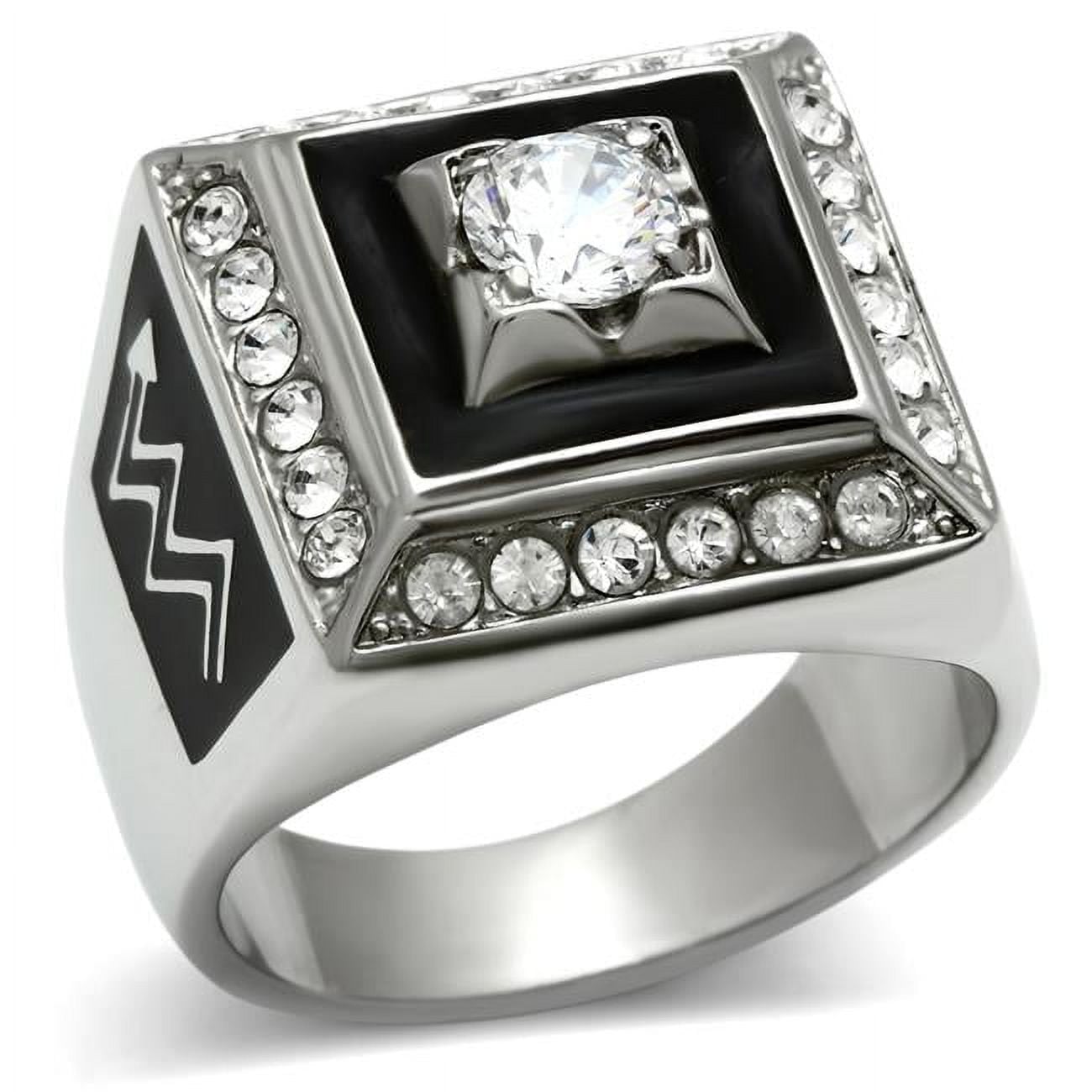 Men High Polished Stainless Steel Ring with AAA Grade CZ in Clear - Size 11