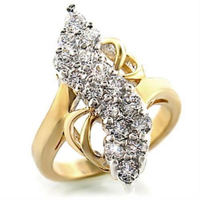 Gold & Rhodium Brass Ring with AAA Grade CZ, Clear - Size 5