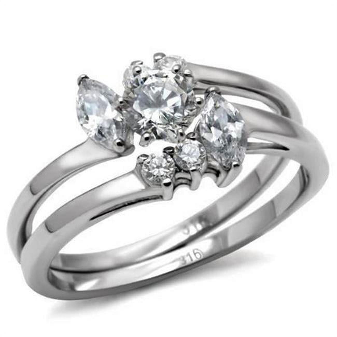 TK096-6 High Polished No Plating Stainless Steel Ring with AAA Grade CZ, Clear - Size 6