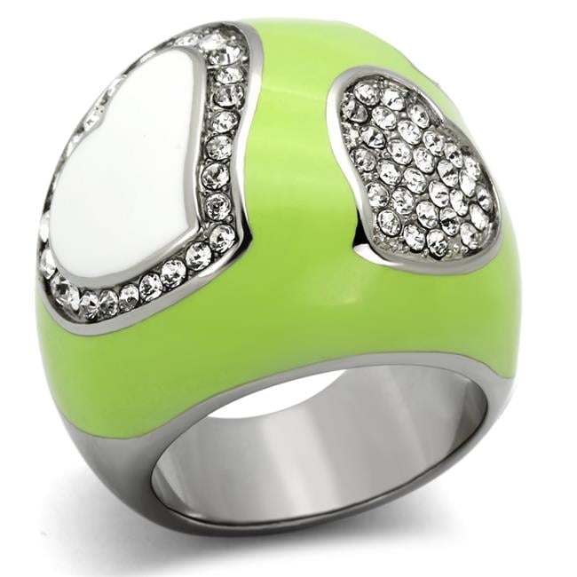 High Polished No Plating Stainless Steel Ring with Top Grade Crystal, Clear - Size 8