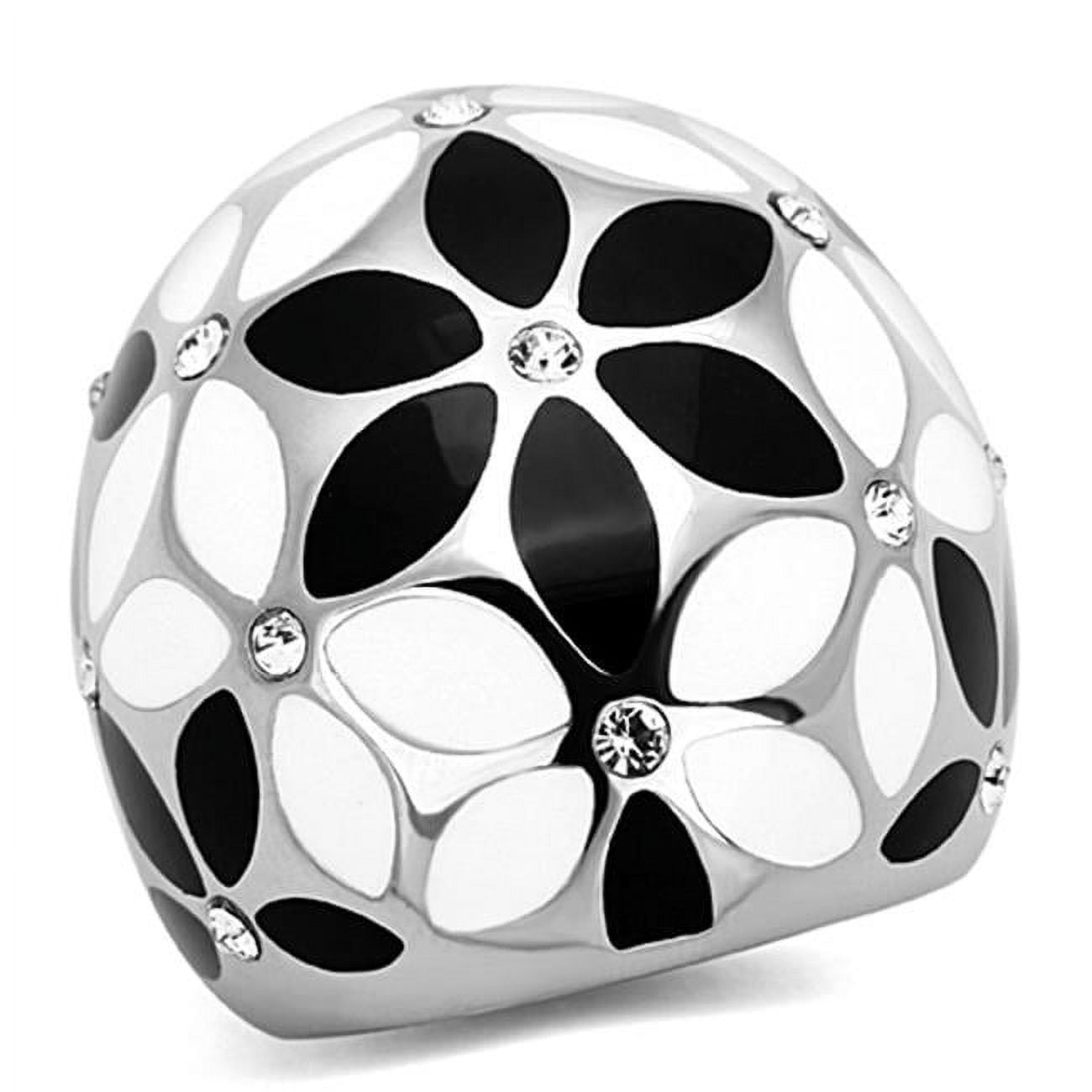 High Polished No Plating Stainless Steel Ring with Top Grade Crystal, Clear - Size 5