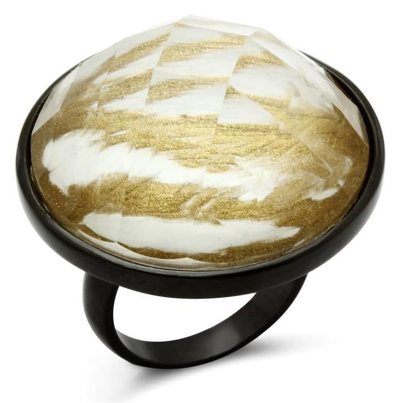 IP Black Ion Plating Brass Ring with Synthetic Stone, Brown - Size 8