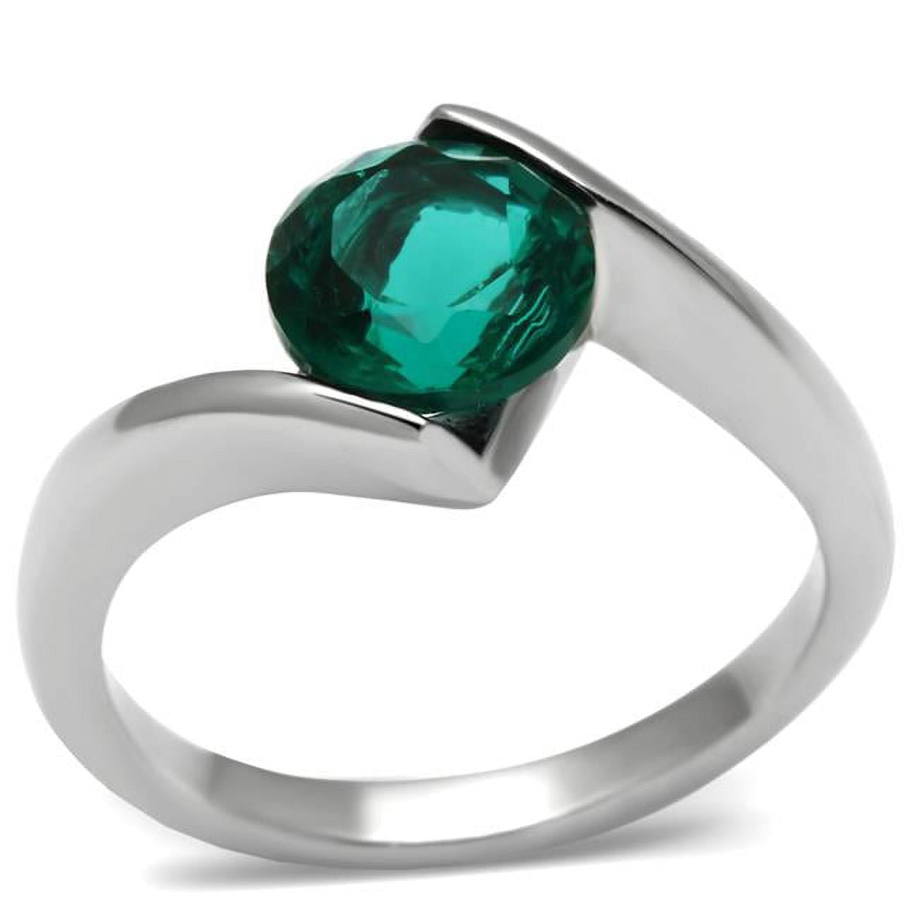 TK523-8 Women High Polished Stainless Steel Ring with Synthetic in Blue Zircon - Size 8