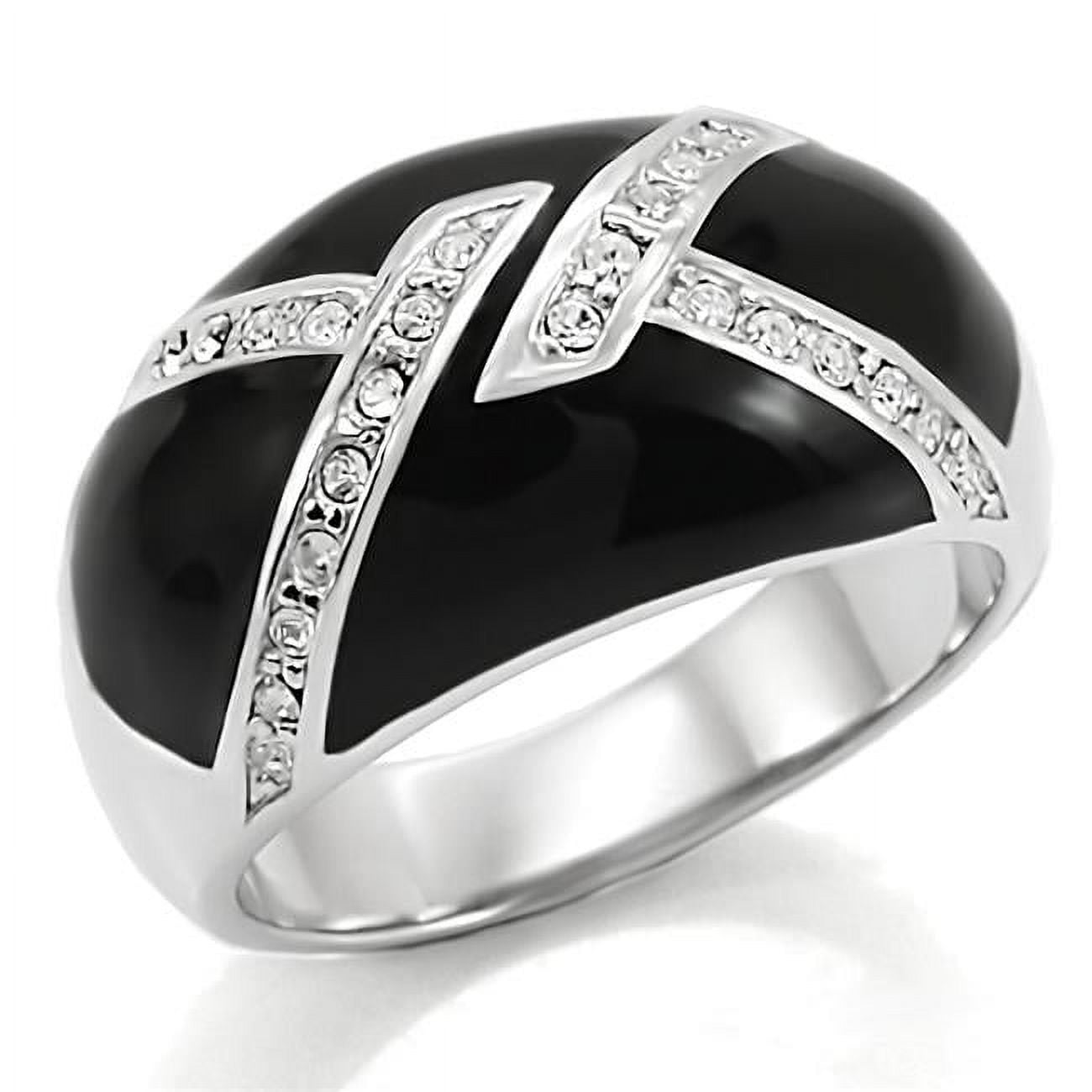 High Polished No Plating Stainless Steel Ring with Top Grade Crystal, Clear - Size 8