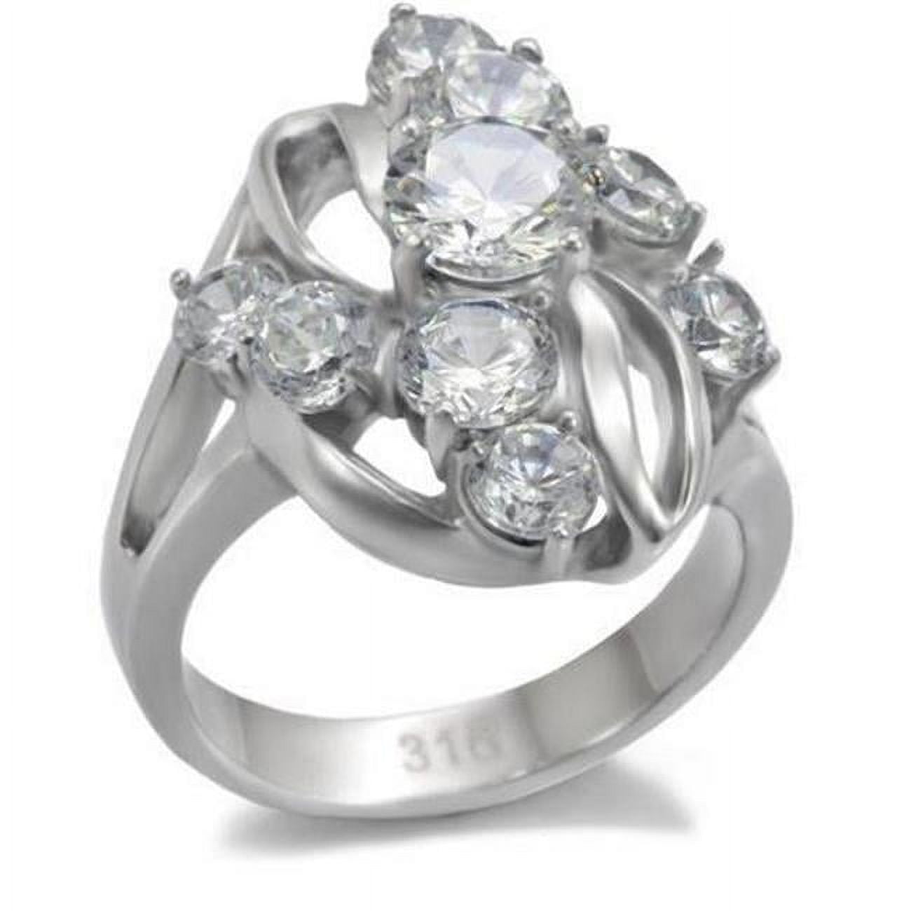 High Polished No Plating Stainless Steel Ring with AAA Grade CZ, Clear - Size 5