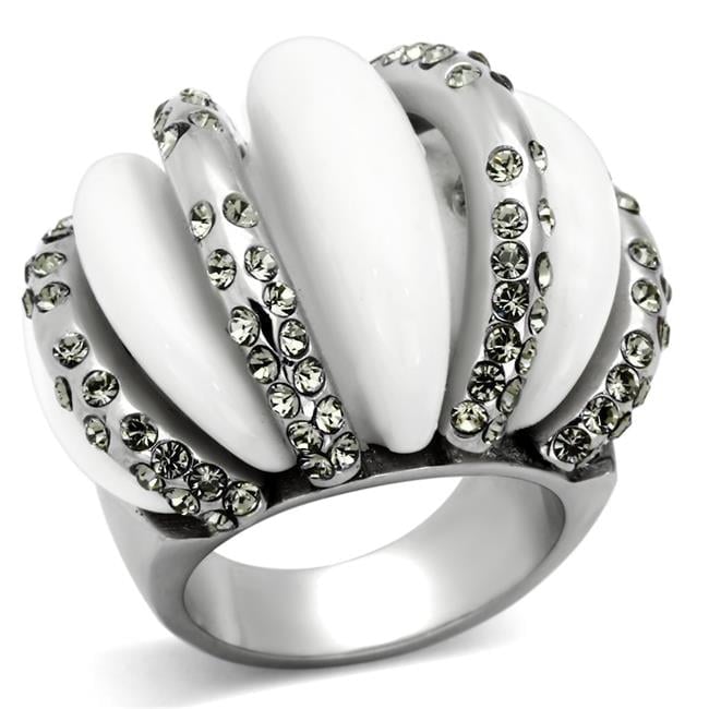 TK1011-5 High Polished No Plating Stainless Steel Ring with Top Grade Crystal, Black Diamond - Size 5