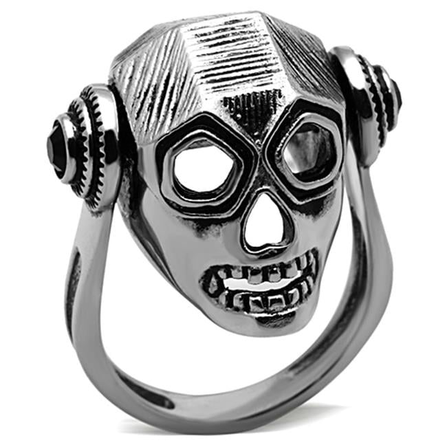 High Polished No Plating Stainless Steel Ring with Top Grade Crystal, Jet - Size 7