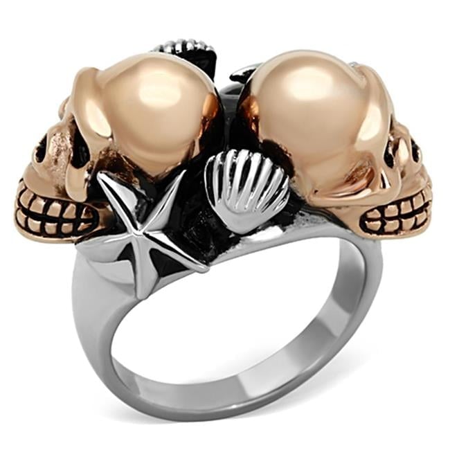 Two-Tone IP Rose Gold Stainless Steel Ring with Epoxy, Jet - Size 6