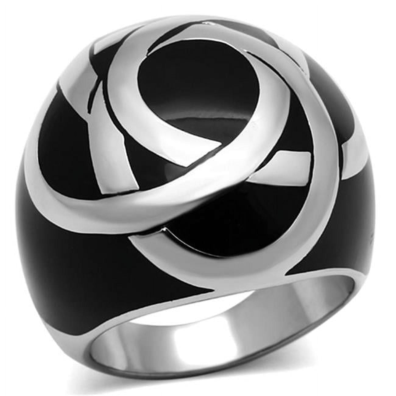 High Polished No Plating Stainless Steel Ring with Epoxy, Jet - Size 5