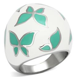 High Polished No Plating Stainless Steel Ring with Epoxy, Emerald - Size 7