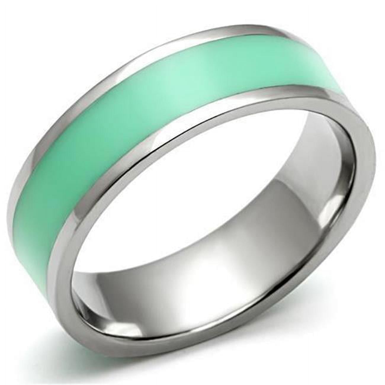 Women High Polished Stainless Steel Ring with Epoxy in Aquamarine - Size 8