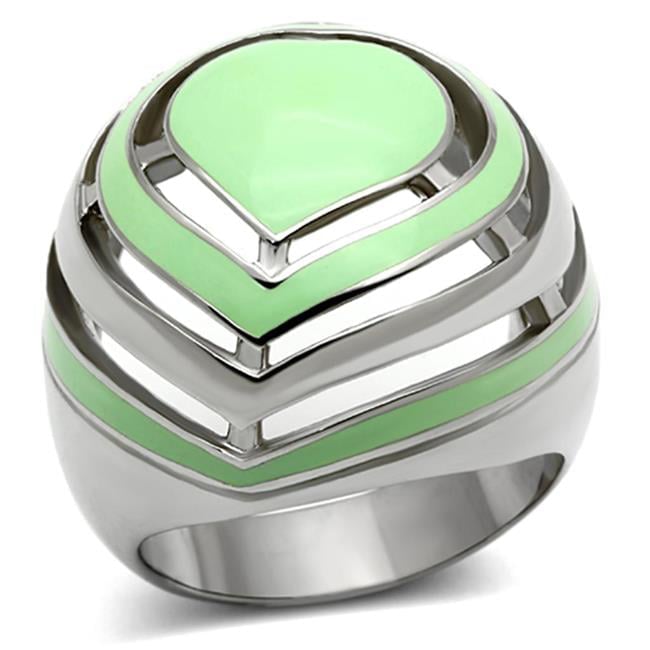 High Polished No Plating Stainless Steel Ring with Epoxy, Emerald - Size 7